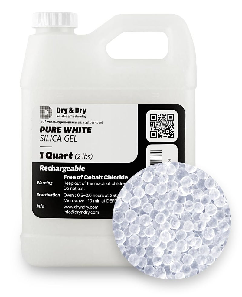 Dry & Dry [1.9 LBS Premium Pure & Safe White Silica Gel Beads(Industry Standard 3-5 mm) Silica - Rechargeable Silica Beads, Silica Gel, Desiccant Beads - Image 1